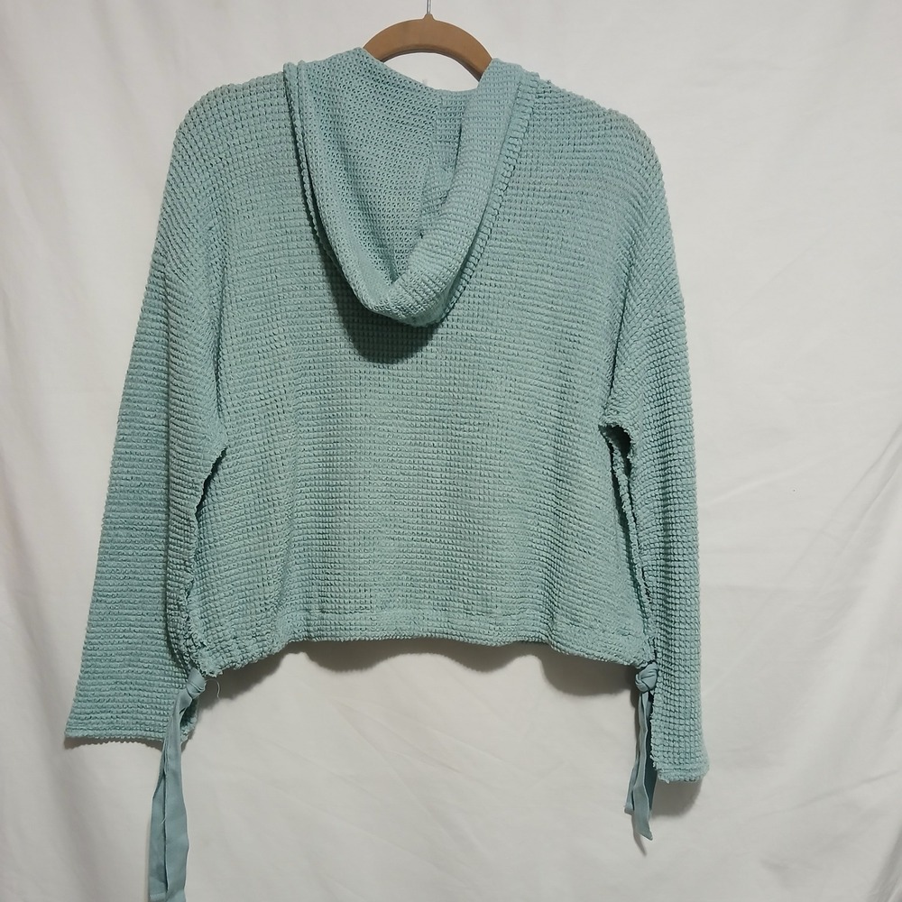 Hello Nite Seafoam Hoodie Waffle Knit Drawstring V-Neck‎ Pullover Top Size L - Picture 2 of 6